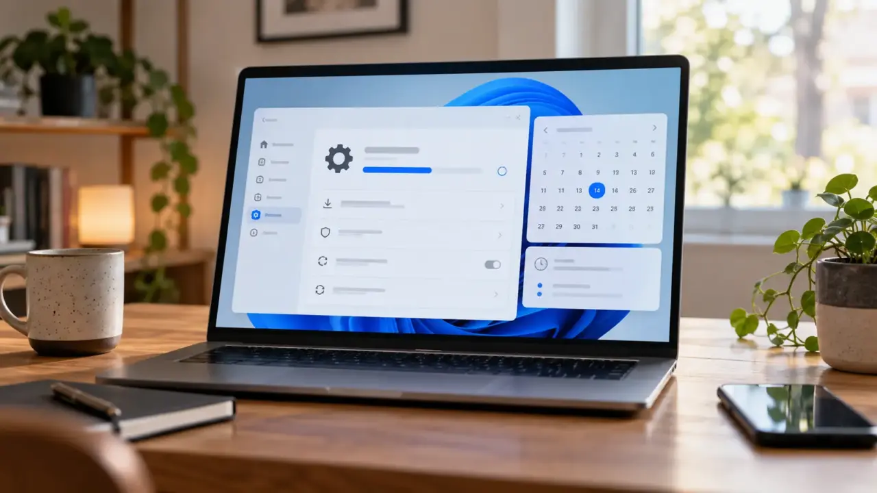 Ordinateur Windows affichant la version 24H2 et une vérification de mise à jour avant le 13 octobre